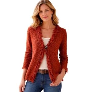 First Issue Fringe Cardigan Dark Orange Size Large